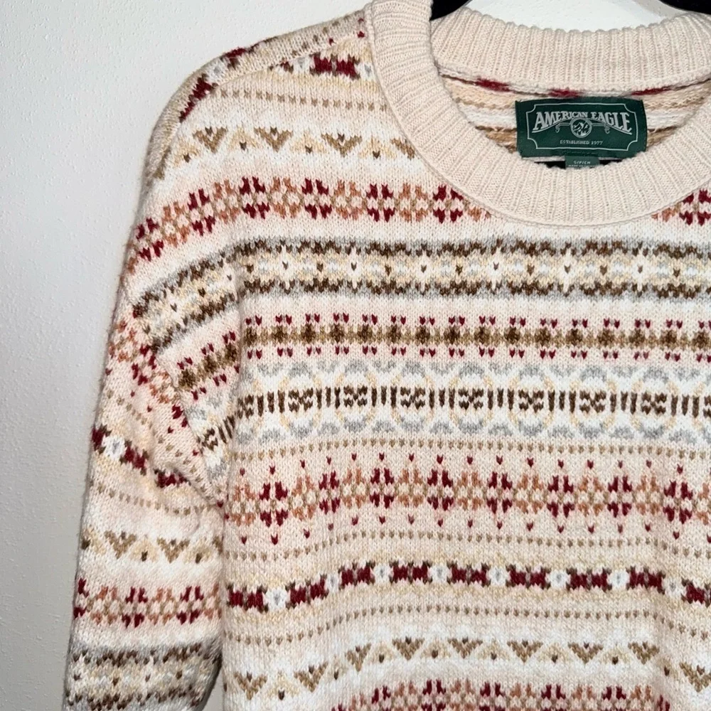American Eagle Fair Isle Snowdrift Sweater Cream Multi Knit Cozy Small Women’s
